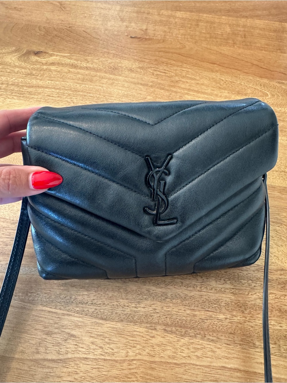 Saint Laurent Black Quilted Chevron Leather Crossbody